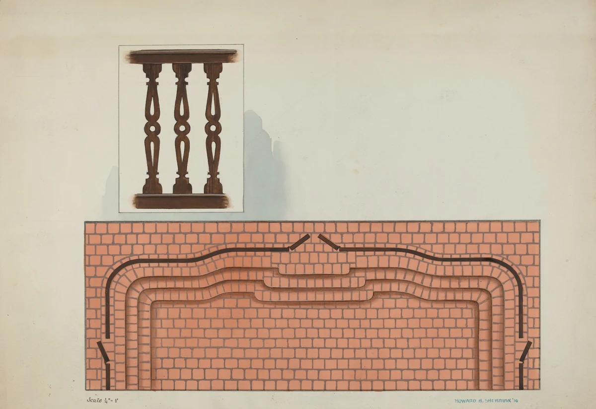 Steps Leading to Chancel Rail and Detail of Railing, San Luis Rey Mission Church by Howard H. Sherman, index of american design, 1936