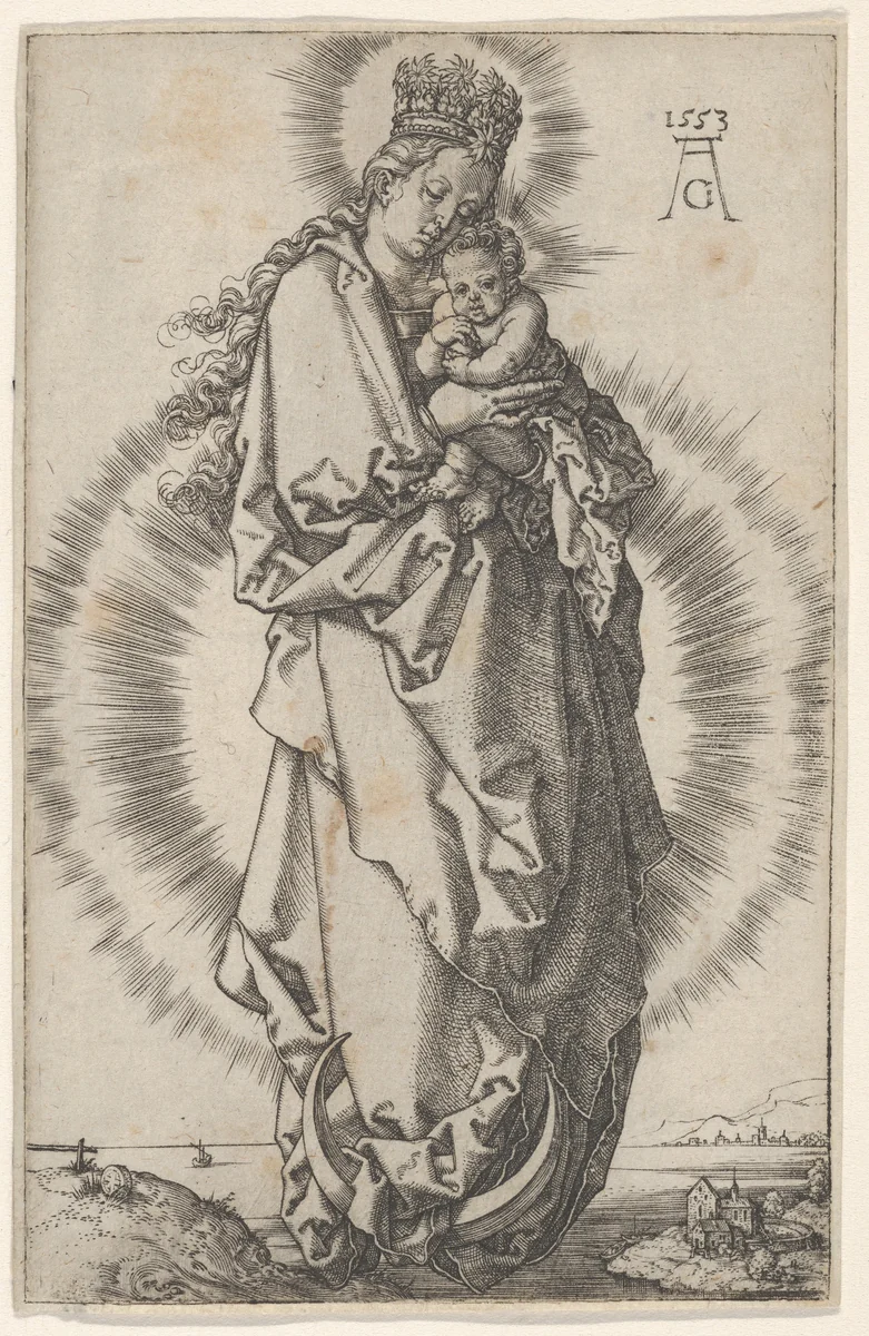 The Virgin and Child on a Crescent Moon by Heinrich Aldegrever, print, 1553