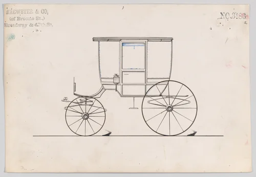 Design for 6 seat Rockaway, no. 3186a by Brewster & Co., drawing, 1876