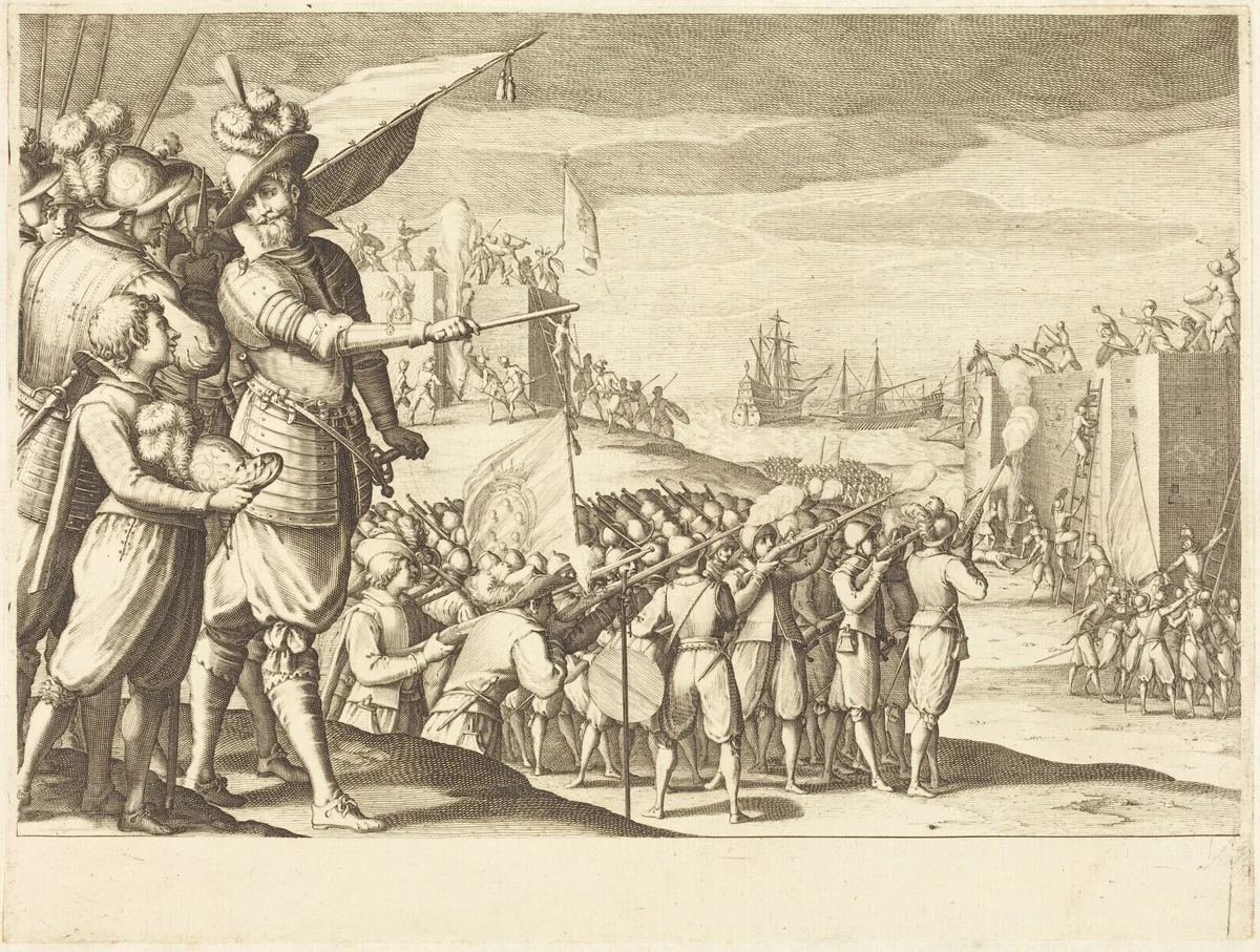 Assault on Two Fortresses by Jacques Callot, print, 1614