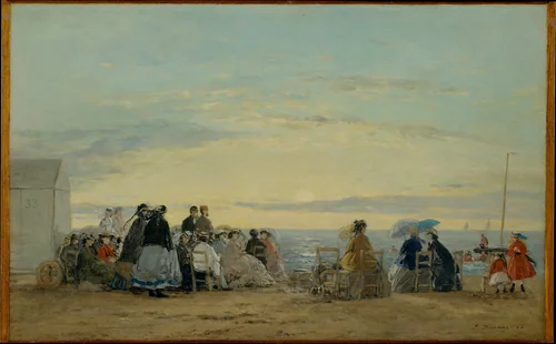 On the Beach, Sunset by Eugène Boudin, painting, 1865