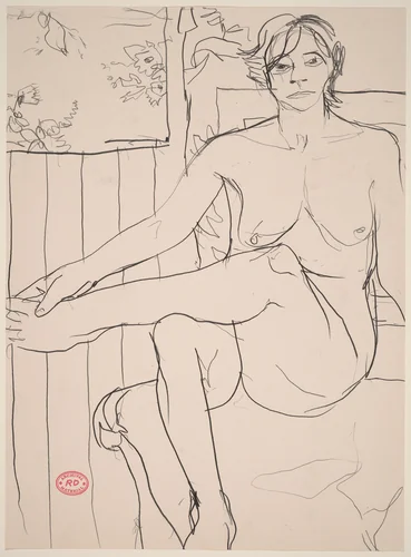 Untitled [seated nude crossing her leg and holding her left foot] by Richard Diebenkorn, drawing, 1955-1967