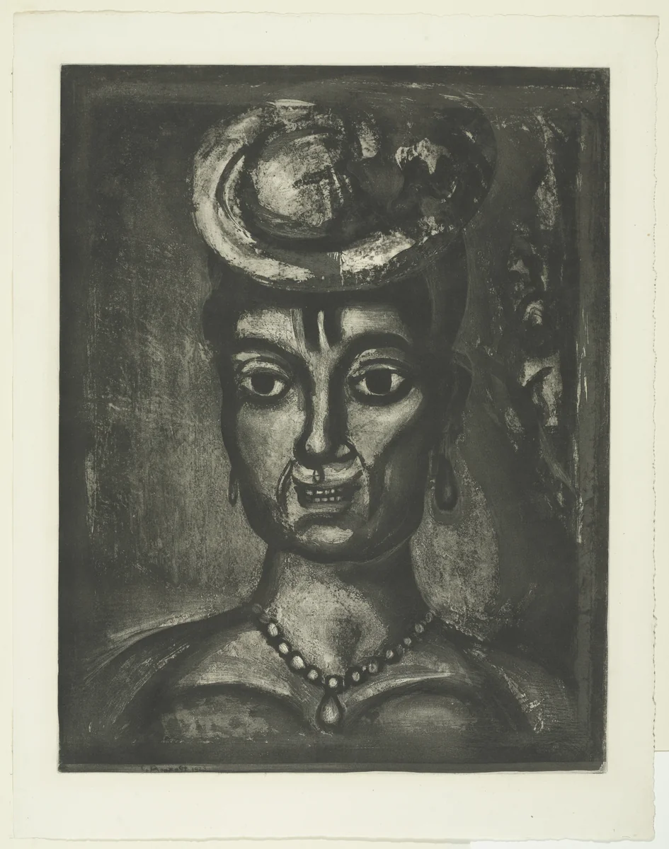 Emancipated Woman, Who Has Lost Her Way (Femme affranchie à quatorze heures chante midi), plate XVII from Miserere by Georges Rouault, illustrated book, 1923