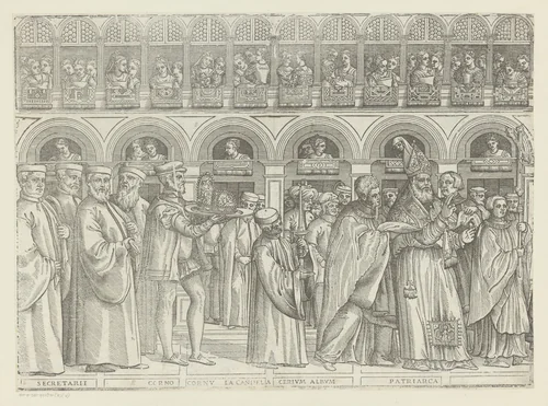 Processie van de doge van Venetië (vierde deel) by anonymous, print, 1555-1560