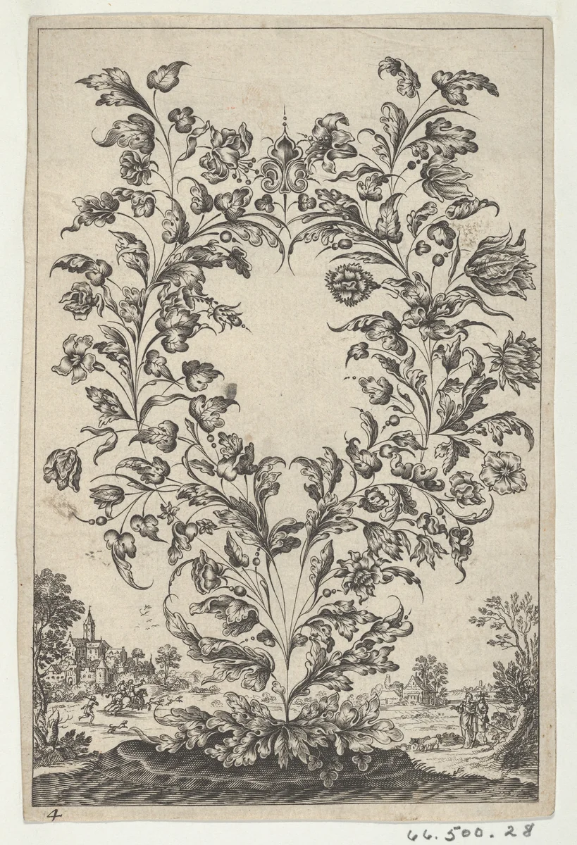 Ornament with Jewelry Design as Decorative Floral Arrangement by anonymous, print, 1600-1700