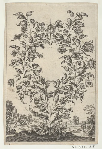 Ornament with Jewelry Design as Decorative Floral Arrangement by anonymous, print, 1600-1700