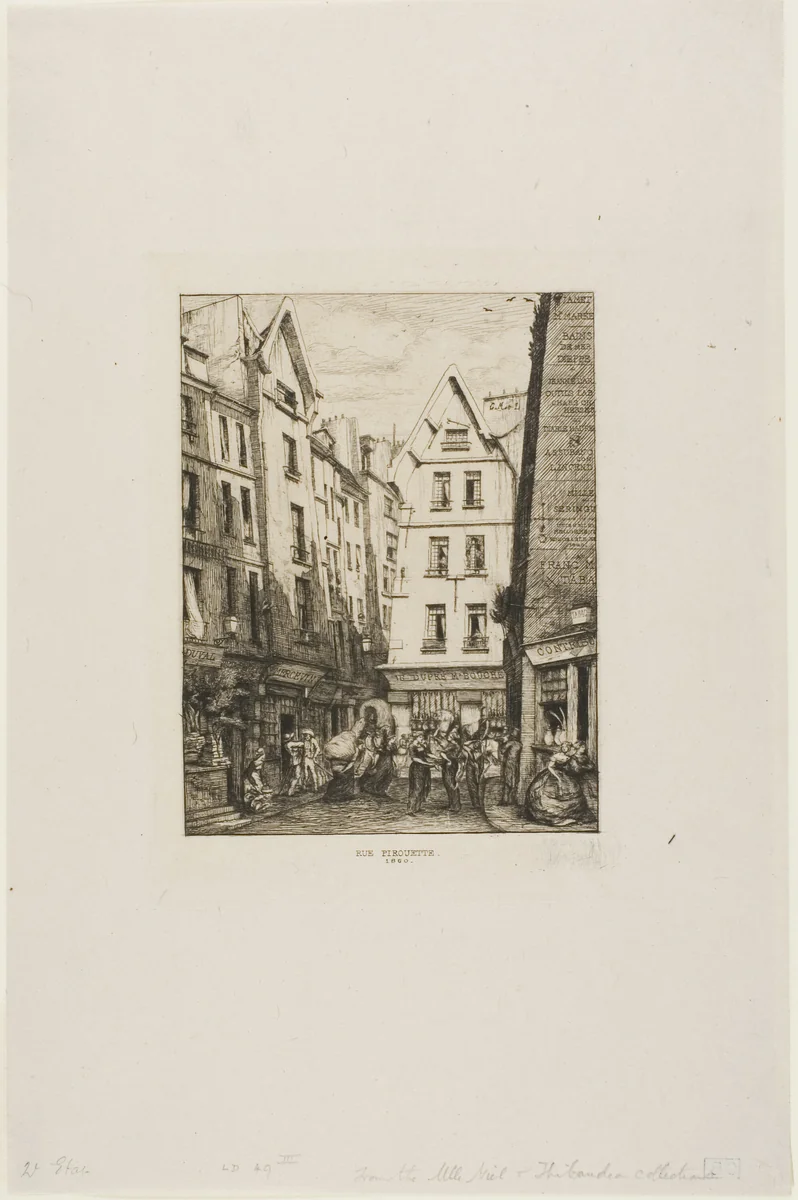 Rue Pirouette aux Halles, Paris by Charles Meryon, print, 1860