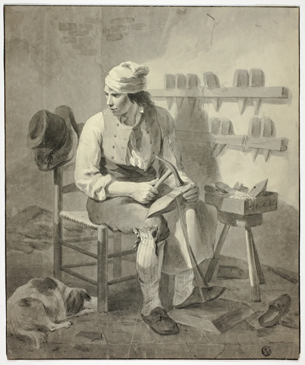 The Cobbler by A. Faslin, drawing, 1800-1899