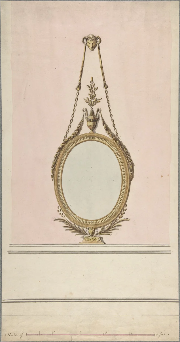 Design for an Oval Mirror by John Yenn, drawing, 1770-1821