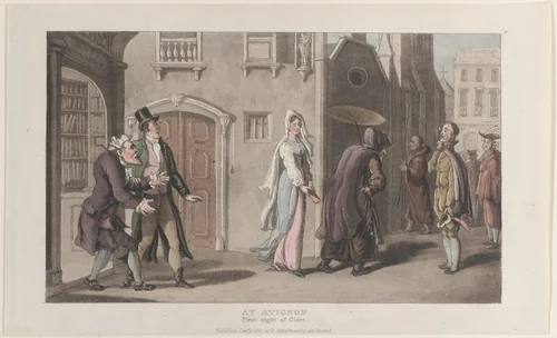 At Avignon, First Sight of Clara, from "Journal of Sentimental Travels in the Southern Provinces of France, Shortly Before the Revolution" by Thomas Rowlandson, print, 1817