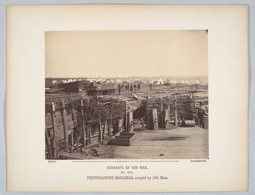 Fortifications, Manassas, Occupied by 13th Mass. by Mathew Brady, photograph, 1862