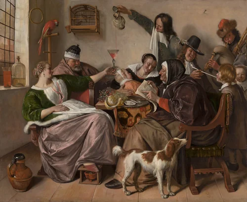 'As the Old Sing, So Pipe the Young' by Jan Steen, painting, 1668