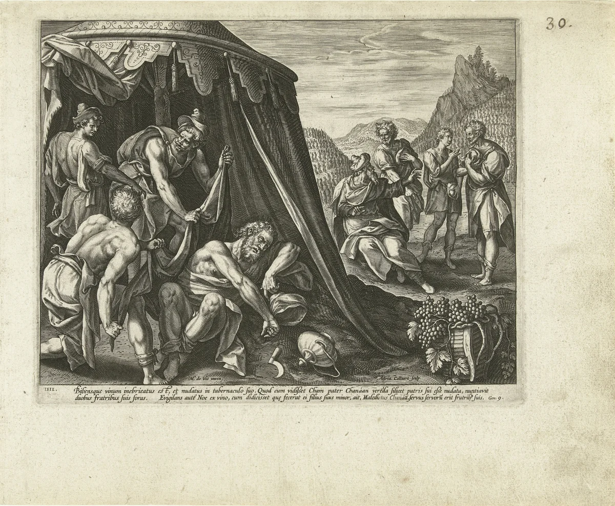 Dronkenschap van Noach: het vierde Gebod by Unknown, print, 1585-1589