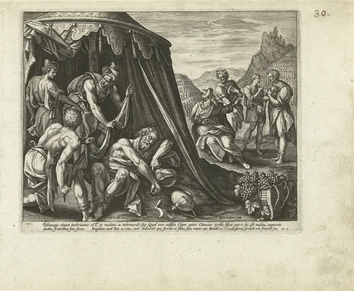 Dronkenschap van Noach: het vierde Gebod by Unknown, print, 1585-1589