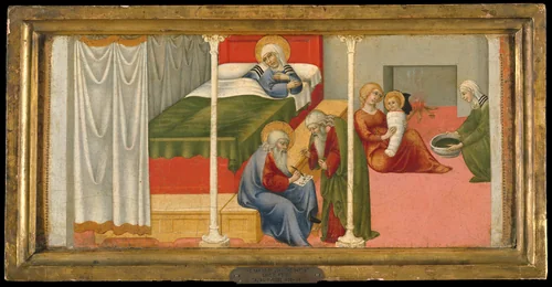 The Birth and Naming of Saint John the Baptist by Sano di Pietro, painting, 1450-1460