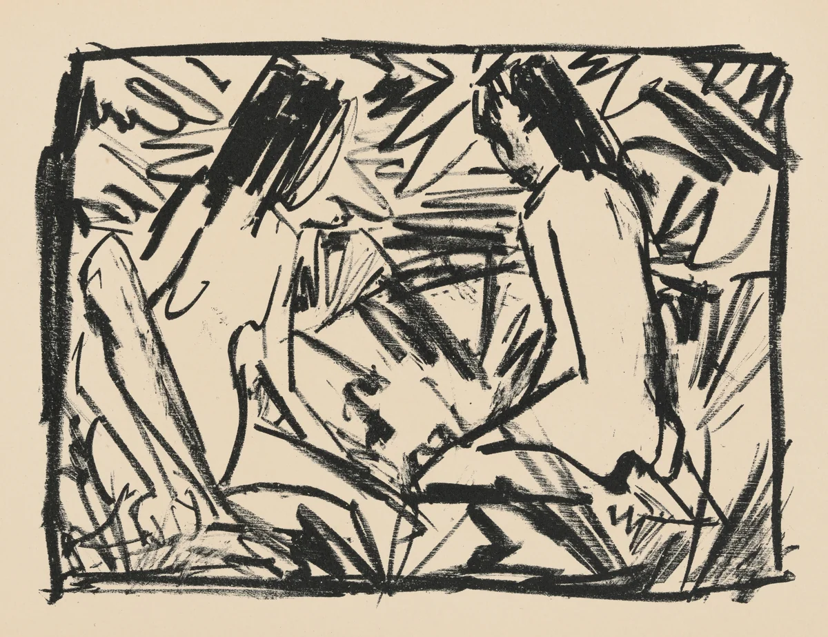 Badende (Bathers) from Deutsche Graphiker der Gegenwart (German Printmakers of Our Time) by Otto Mueller, print, 1920