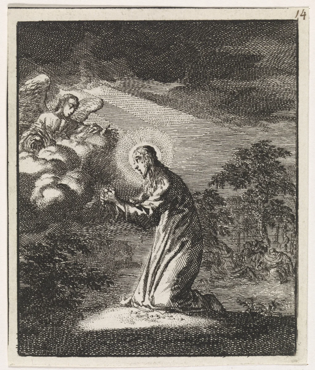 Christus in de hof van Getsemane by Jan Luyken, print, 1704