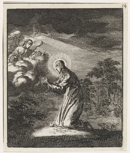 Christus in de hof van Getsemane by Jan Luyken, print, 1704
