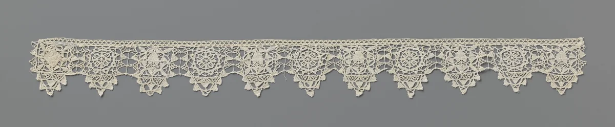 Strook naaldkant met rozet en geometrische vormen by anonymous, other, 1600-1624