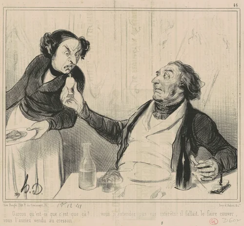 Garçon, qu'est-ce que c'est que ça?... by Honoré Daumier, print, 1841