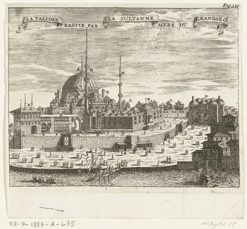Gezicht op de Yeni Cami by Johannes Jacobsz van den Aveele, print, 1681