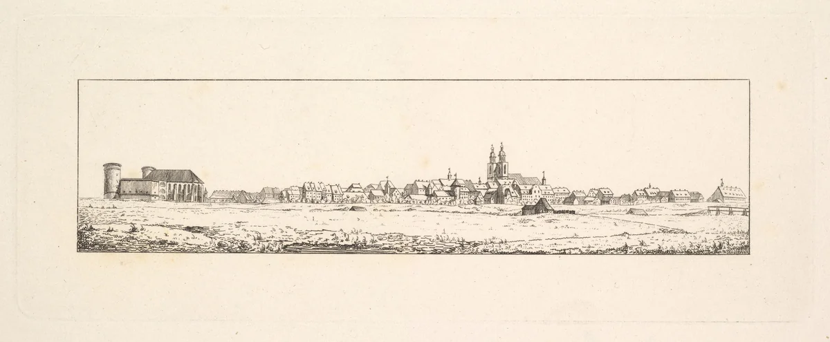 View of an Old Town with a Church and High Gabled Houses by Johann Gottfried Schadow, print, 1775-1850