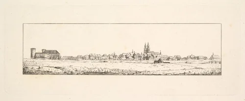 View of an Old Town with a Church and High Gabled Houses by Johann Gottfried Schadow, print, 1775-1850