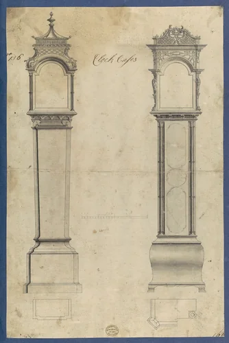 Clock Cases, in Chippendale Drawings, Vol. I by Thomas Chippendale, drawing, 1754