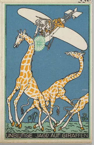 Bloodless Giraffe Hunt (Unblutige Jagd auf Giraffen) by Moriz Jung, print, 1911