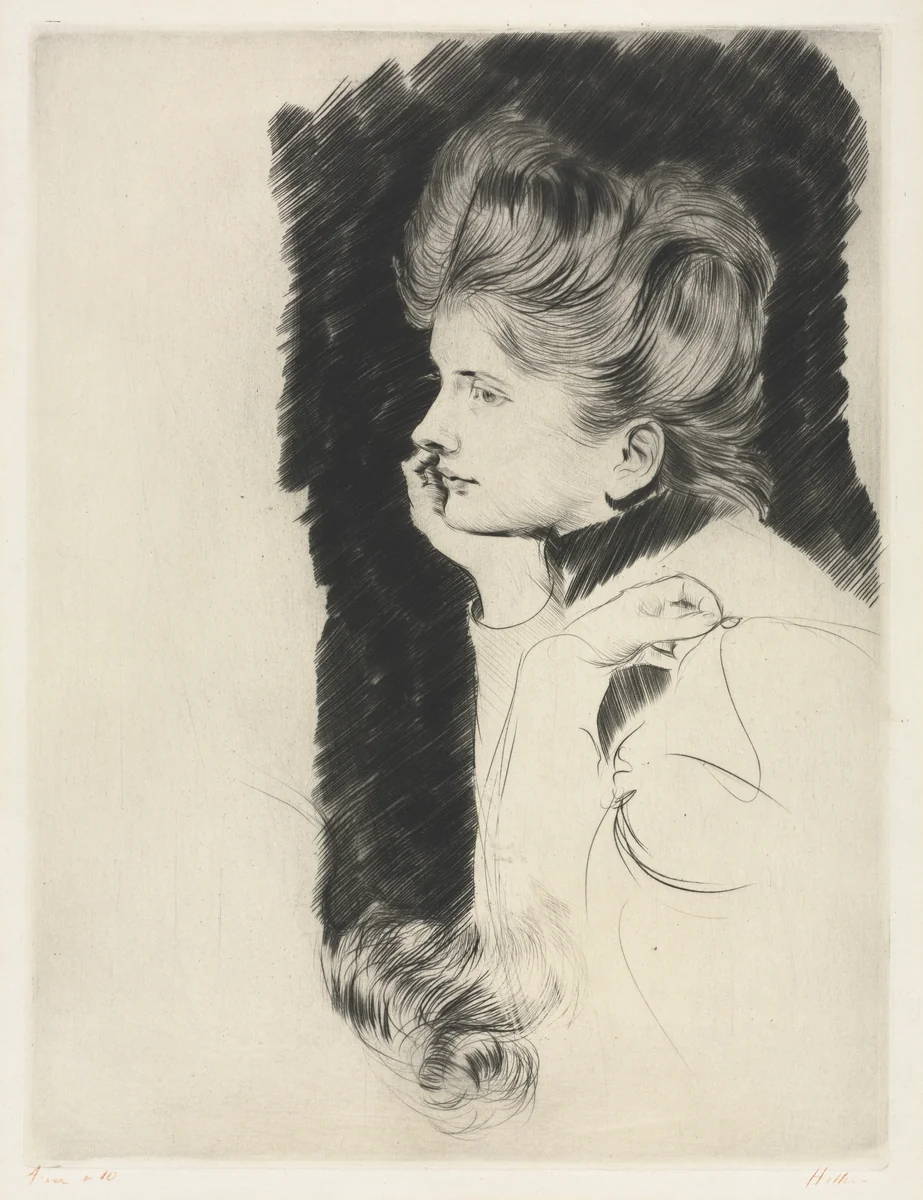 Head of a Woman by Paul César Helleu, print, 1880-1920