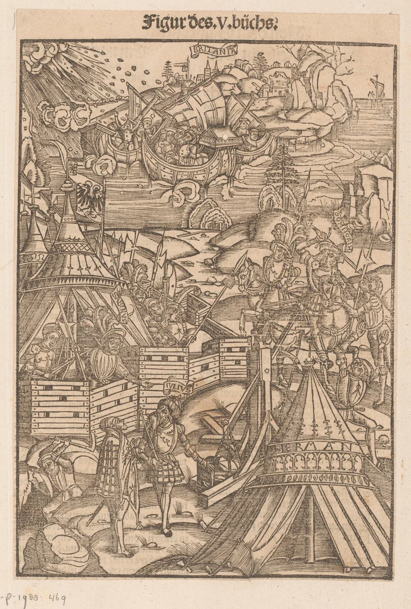 Veldslag van Julius Caesar tegen Galliërs by anonymous, print, 1508