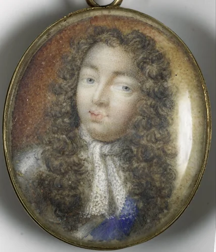 Portret van een man en een vrouw (keerzijde) vermoedelijk Willem Frederik Markgraaf van Brandenburg-Anspach (1686-1723) en zijn vrouw Christiane Charlotte van Württemberg (1694-1723) by anonymous, painting, 1710-1730