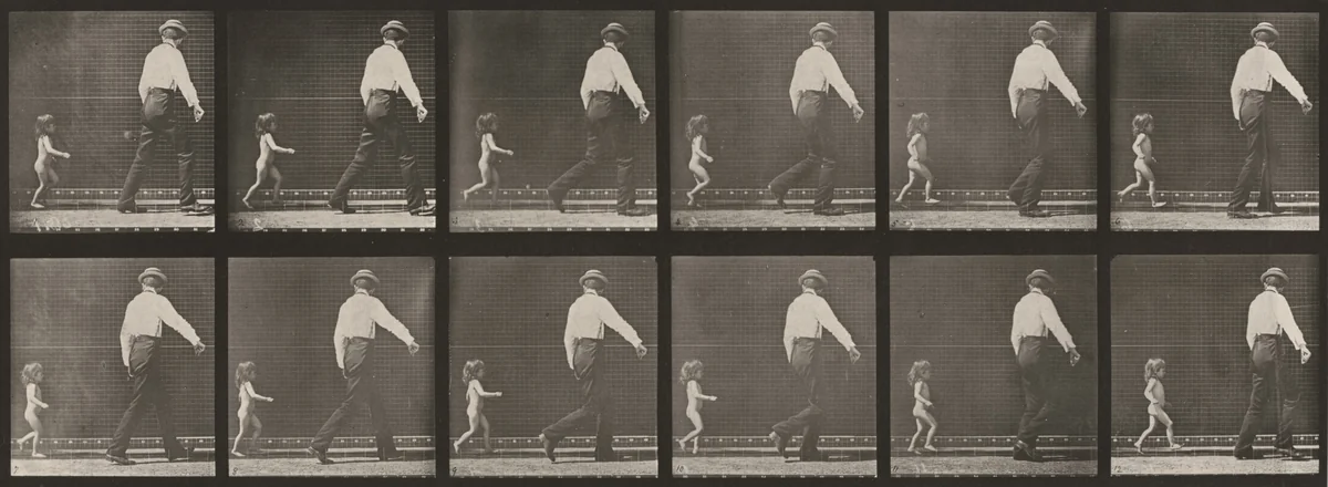 Plate Number 470. Child running after a man by Eadweard Muybridge, photograph, 1887