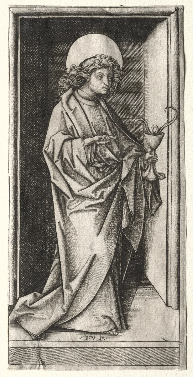 St. John with Serpent in Chalice by Israhel van Meckenem, print, 1480-1500