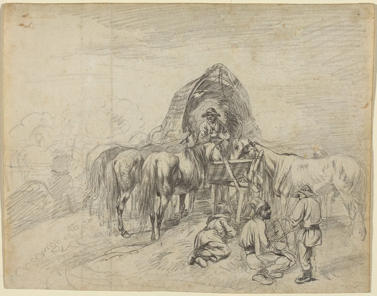 Wallachian Wagoners Resting by Johann Adam Klein, drawing, 1813