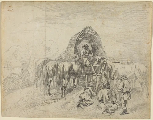 Wallachian Wagoners Resting by Johann Adam Klein, drawing, 1813