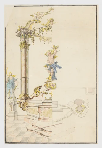 Design for an Altarpiece with a Figure of St. Sebastian by Joseph Anton Feuchtmayer, drawing, 1741