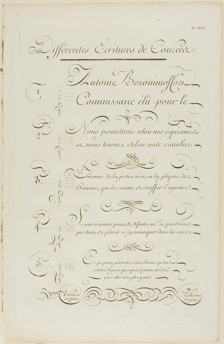 Various Joined Calligraphy, from Encyclopédie by Aubin Charles Paillasson André le Breton Michel-Antoine David Laurent Durand Antoine-Claude Briasson, print, 1760
