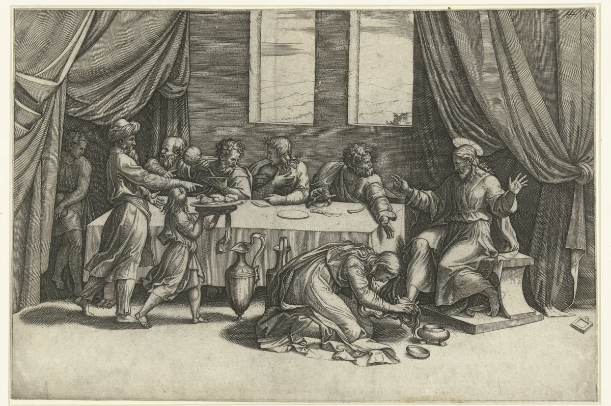 Christus in huis van Simon de Farizeeër by Unknown, print, 1520-1525