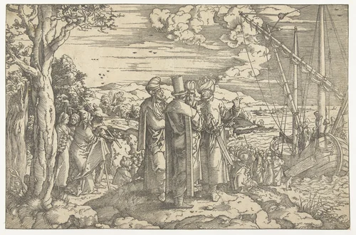 Christus predikt vanuit het schip by Unknown, print, 1522-1525