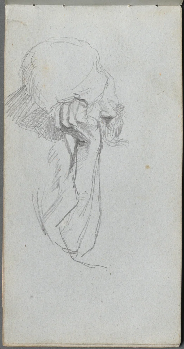 Sketchbook, page 16: Melancholy Figure by Ernest Meissonier, book, 1860-1869