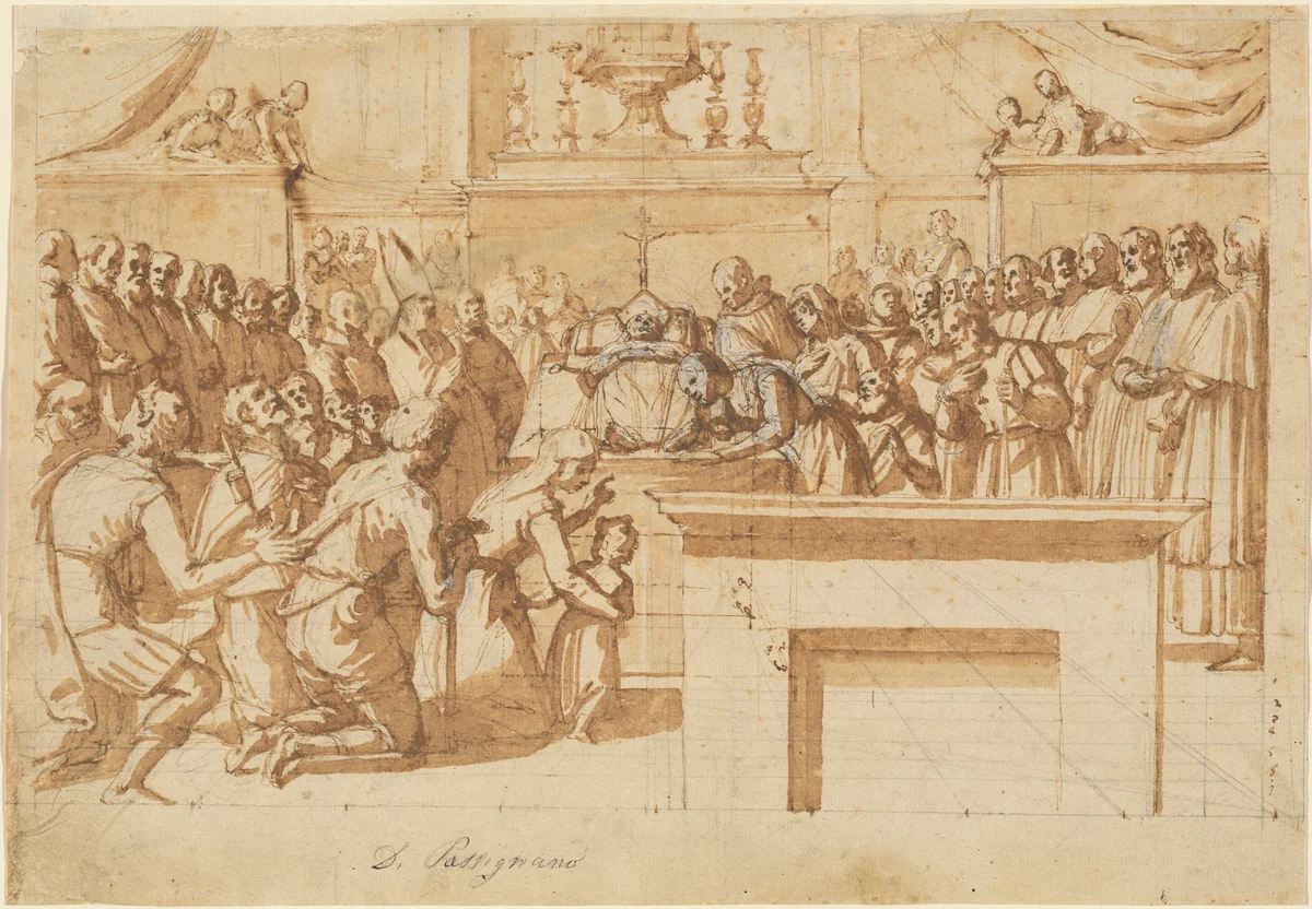 The Veneration of St. Atto’s Miraculously Preserved Body by Benedetto Veli, drawing, 1602-1612