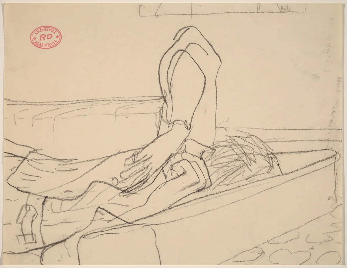 Untitled [figure lying down and raising elbow] by Richard Diebenkorn, drawing, 1955-1967