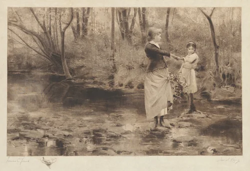 Untitled (Crossing A Brook In The Woods) by James S. King, print, 1885