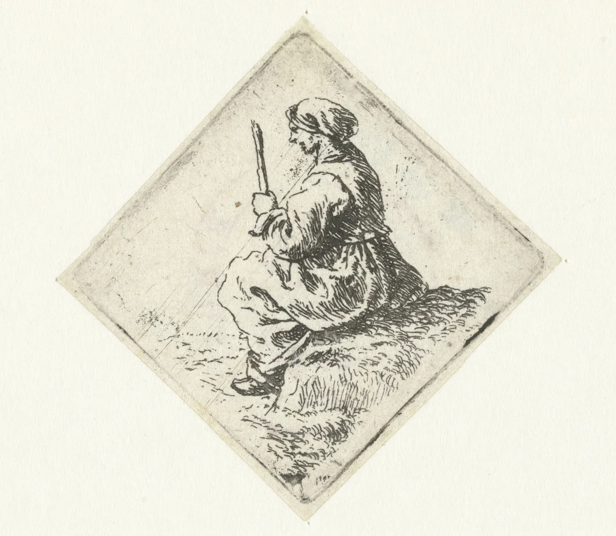 Zittende vrouw by Pieter Bodding van Laer, print, 1609-1642