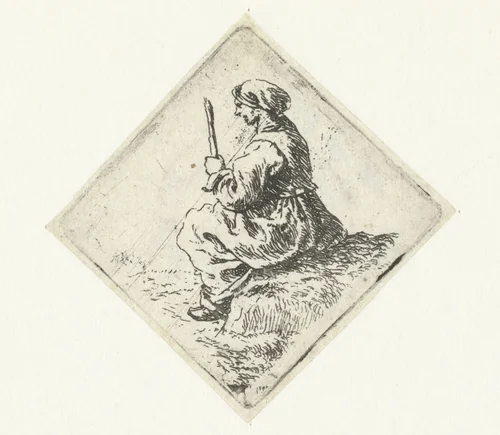 Zittende vrouw by Pieter Bodding van Laer, print, 1609-1642