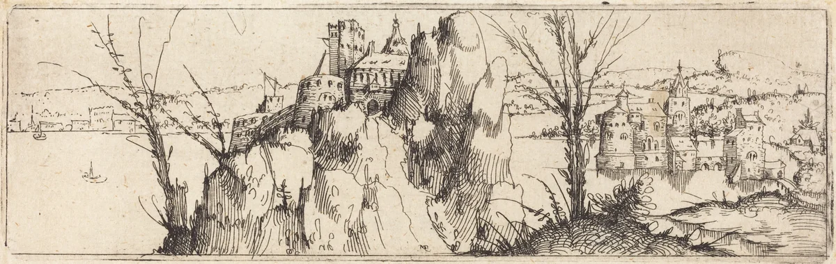 Landscape with a Lake [top plate] by Augustin Hirschvogel, print, 1546