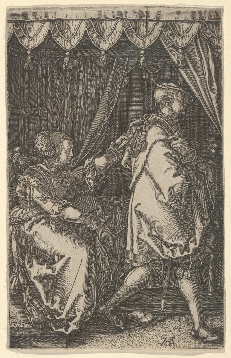Joseph and Potiphar's Wife, from "The Story of Joseph" by Heinrich Aldegrever, print, 1532