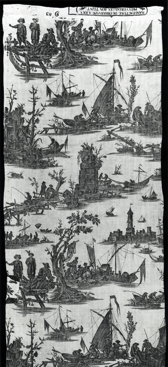 La Péche et la Commerce Maritime (Fishing and Maritime Trade) (Furnishing Fabric) by Jean Jacques Le Veau, textile, 1780-1800