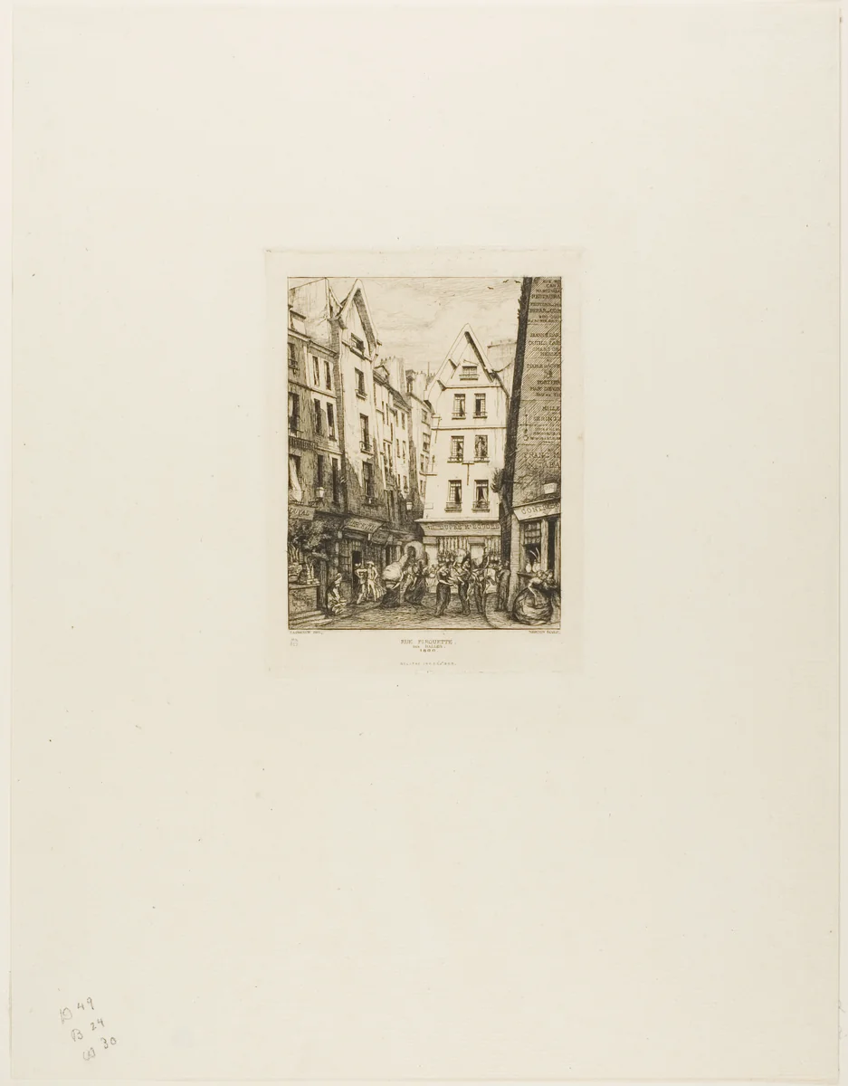 Rue Pirouette aux Halles, Paris by Charles Meryon, print, 1860